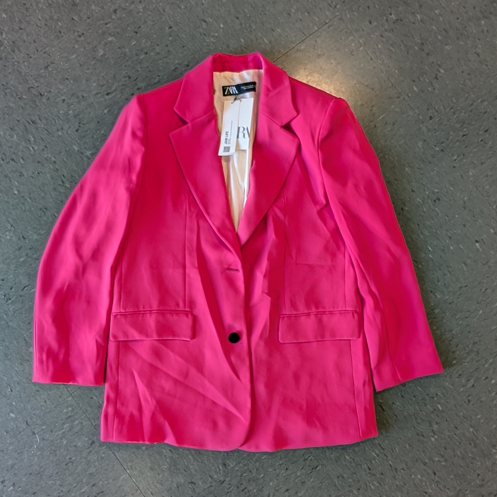 Zara Women's Bright Pink Suit Jacket Blazer Size Medium NWT